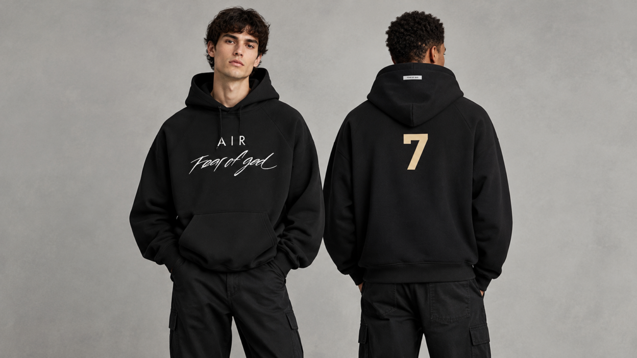 Black Fear of God Air graphic hoodie featuring number 7 print on back