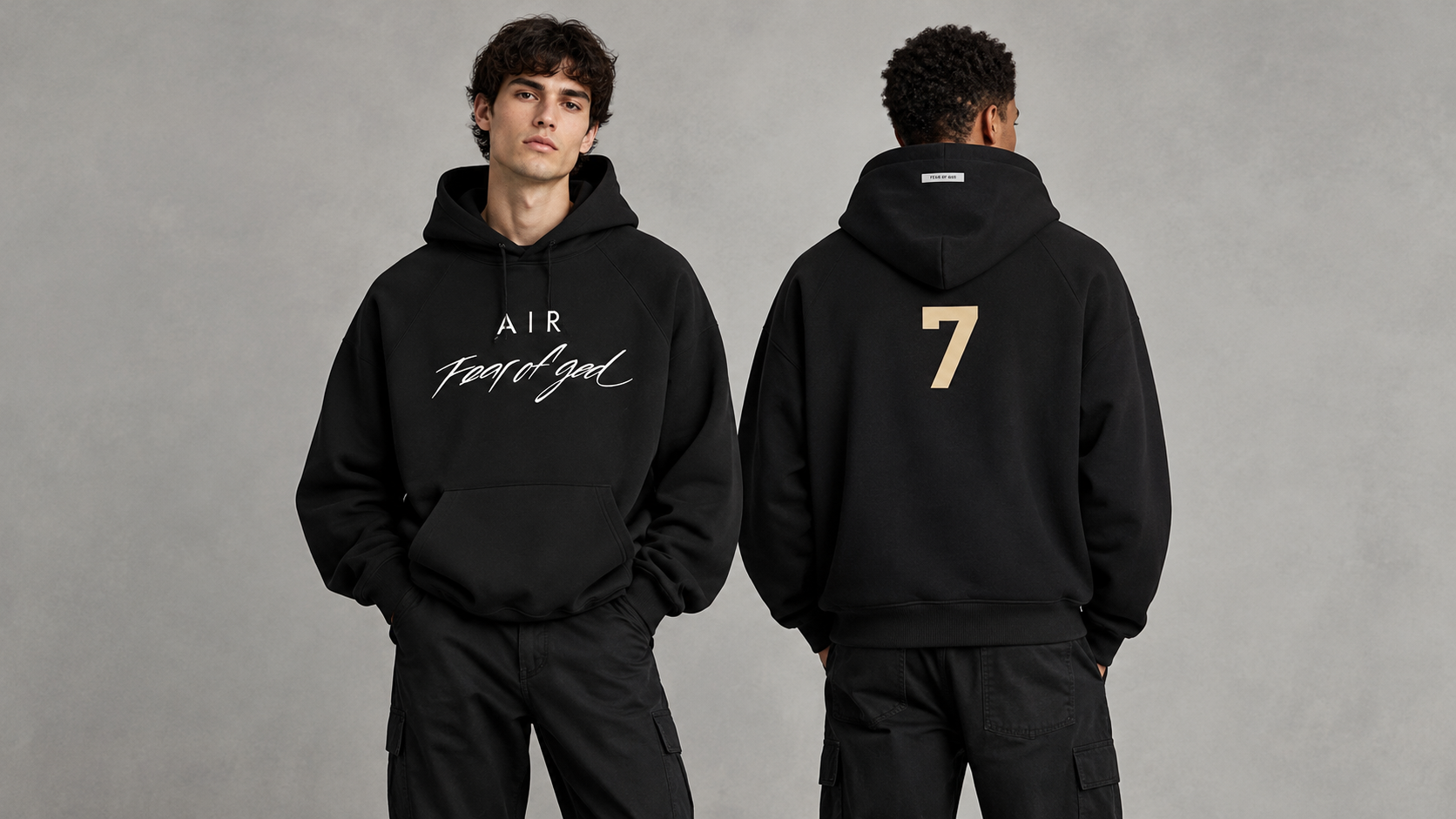 Black Fear of God Air graphic hoodie featuring number 7 print on back